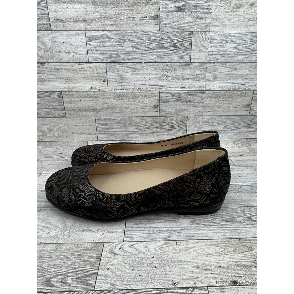 SAS Scenic Women Sz 9 W Black Bronze Lace Leather Ballet Flats Made in USA - Picture 5 of 13